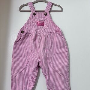 Vintage Oshkosh Girl Vestbak Overall Pink White Railroad Stripe Overalls Sz 12m
